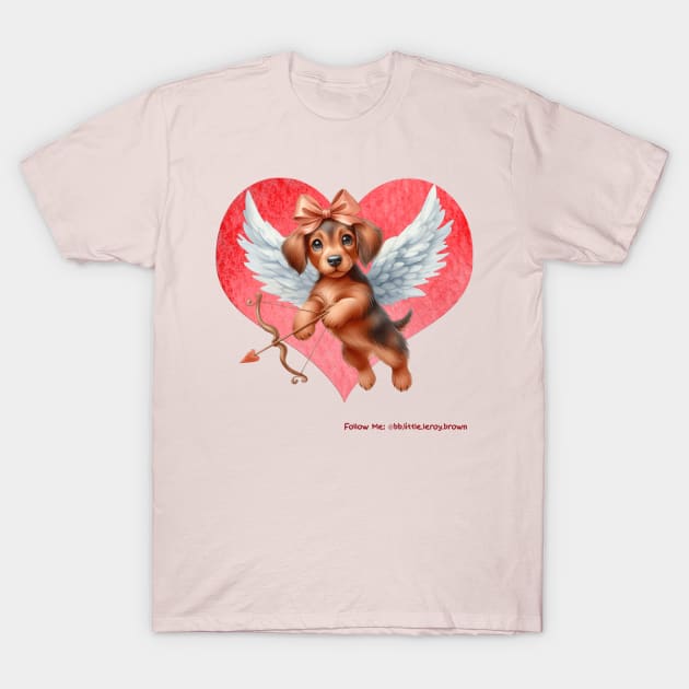 Cute Valentine Cupid Dachshund Heart T-Shirt by Long-N-Short-Shop